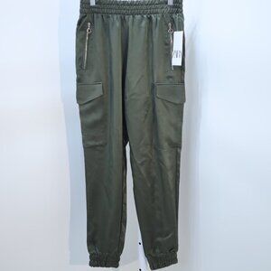ZARA Olive Green Satin Cargo Joggers  Size XS